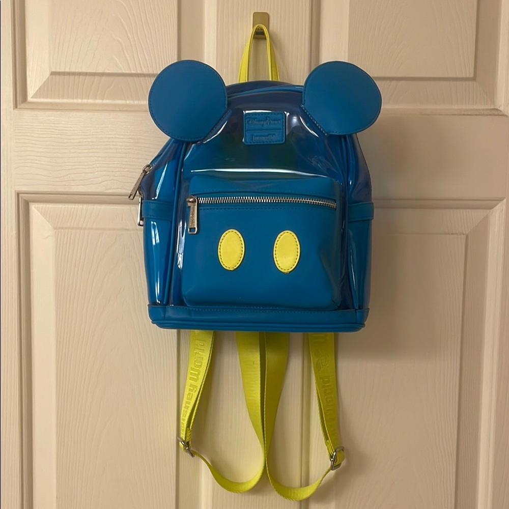 Rare clear Blue and Neon Yellow Mickey Mouse Loungefly Backpack
